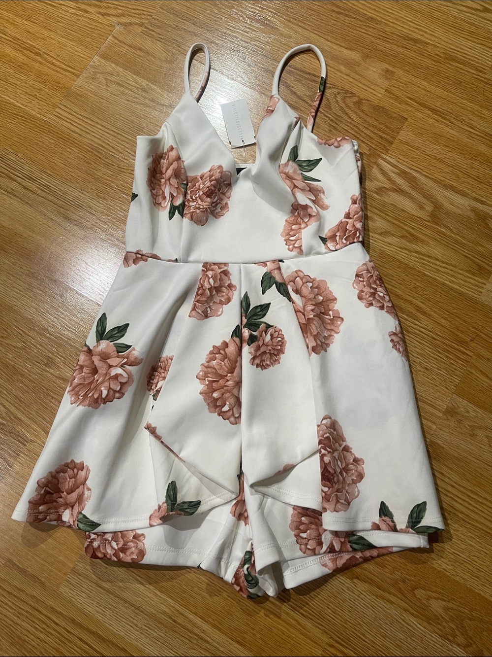 privy White Floral V-Neck Romper with Blush Rose Print